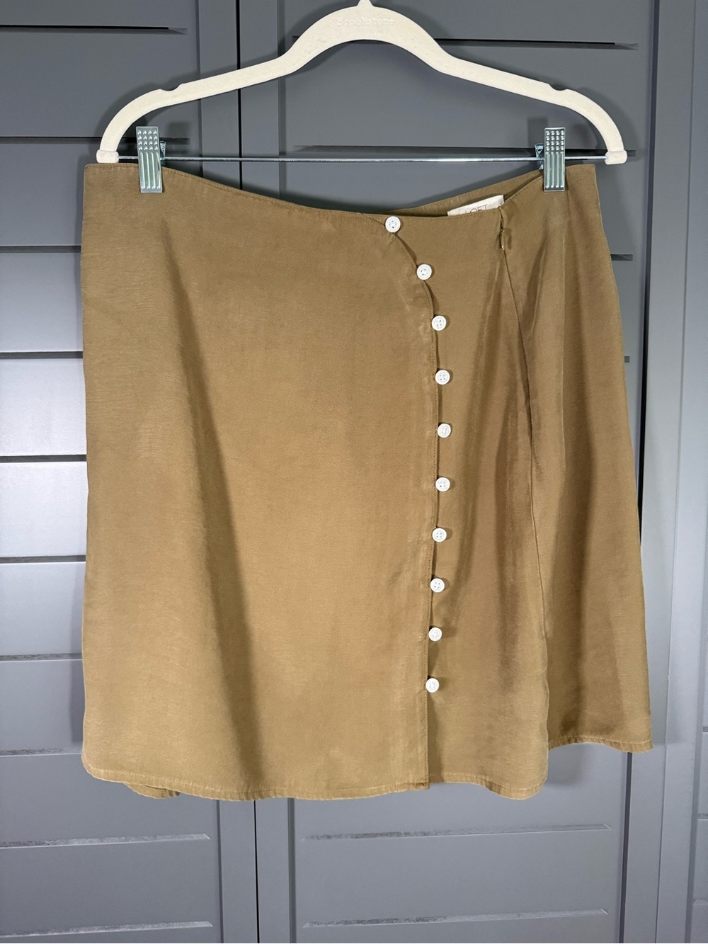 LOFT Button-Front A-Line Skirt in Tan